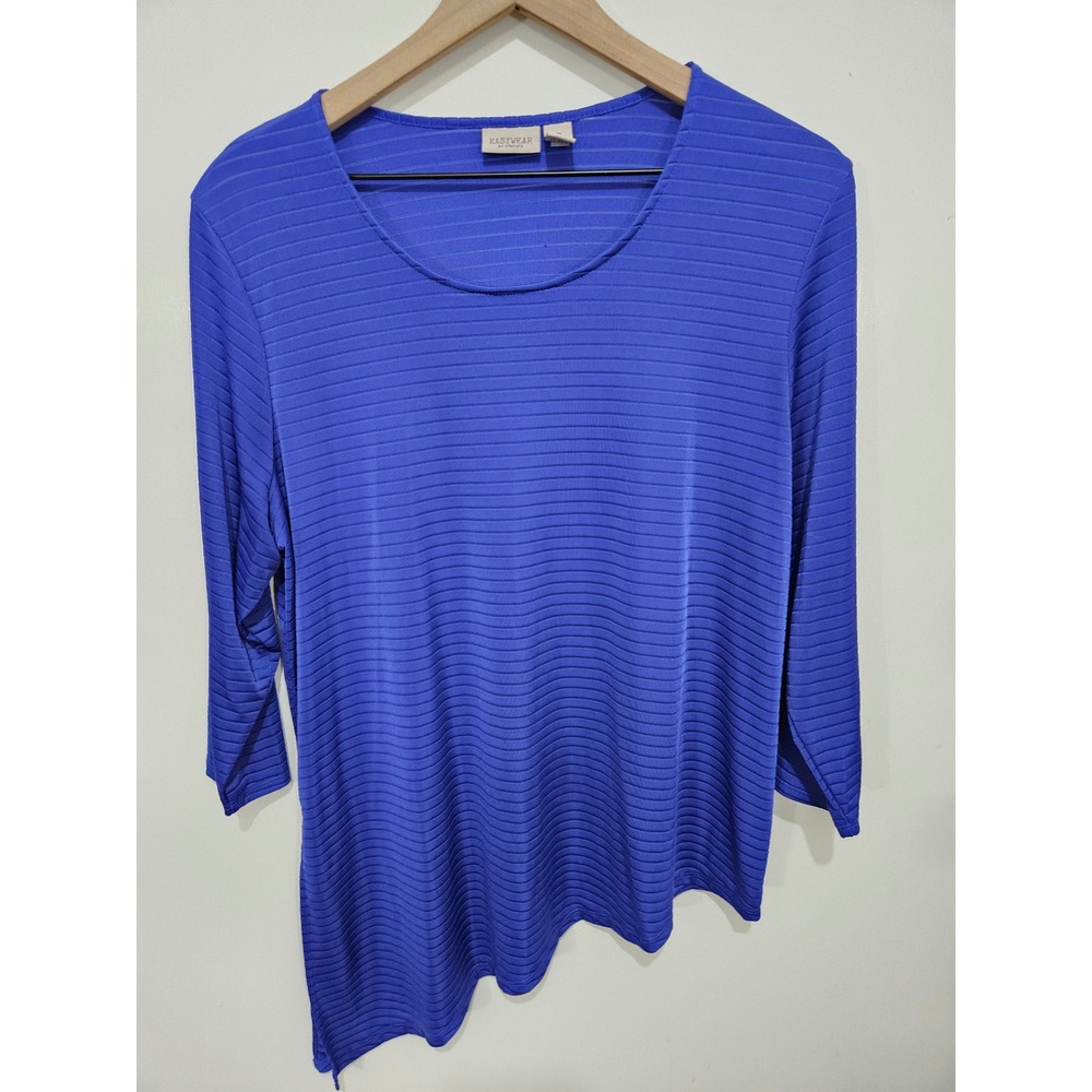 Chico's Easywear Size 3 XL Royal Blue Asymmetrical Textured Tunic Top Office